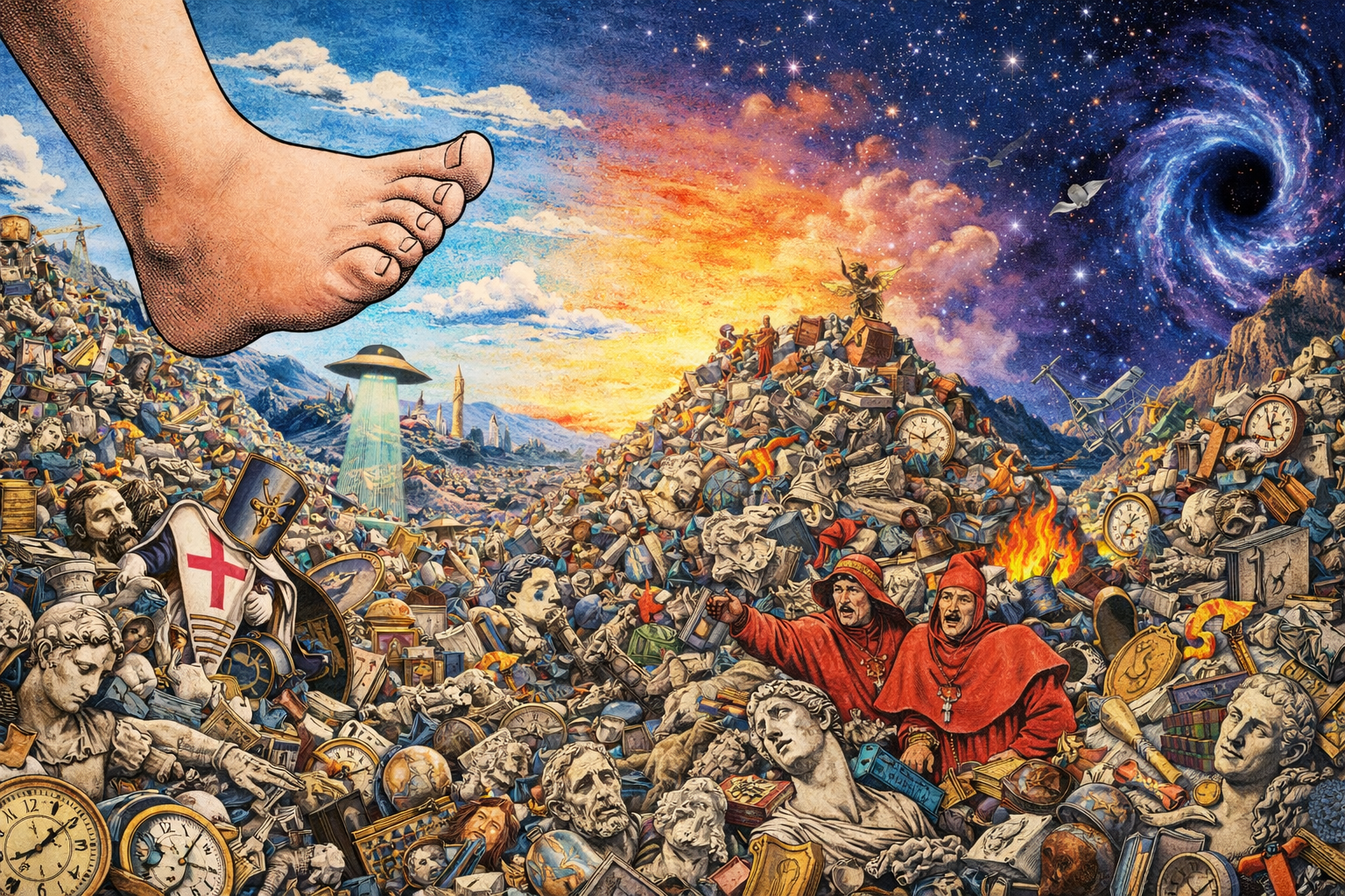 Mountains of Monty Python style junk taking up the land scape